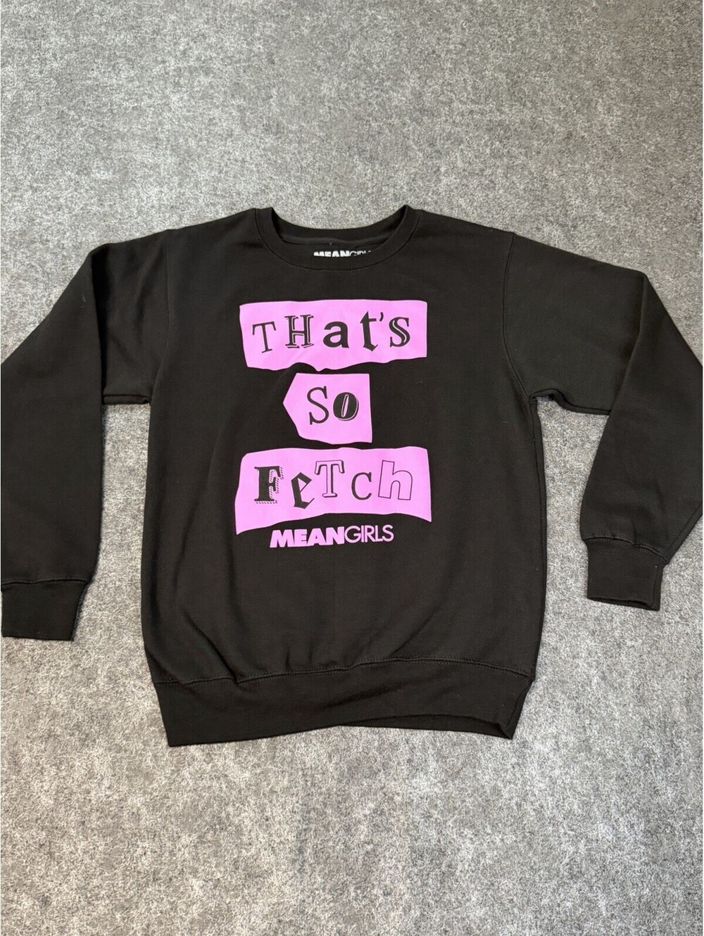 Mean Girls Thats So Fetch Sweatshirt Womens XS Black Pink Graphic Crewneck